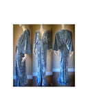 Crushed ice blue Velvet Gown-Art Deco-Old Hollywood-Angel wing sleeves-rhinestone butterfly detail-sash belt