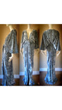 Crushed ice blue Velvet Gown-Art Deco-Old Hollywood-Angel wing sleeves-rhinestone butterfly detail-sash belt