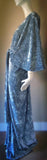 Crushed ice blue Velvet Gown-Art Deco-Old Hollywood-Angel wing sleeves-rhinestone butterfly detail-sash belt