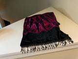 Stylish and luxurious black velvet and hot pink sequin scarf and hat set