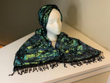 Chic and elegant hat and scarf set- luxurious gilded green and black velvet scarf and hat set.