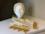 Chic and elegant hat and scarf set- luxurious gilded gold and ivory velvet scarf and hat set.