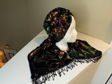 Stylish luxurious black velvet and sequin scarf and hat set.