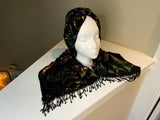 Stylish luxurious black velvet and sequin scarf and hat set.