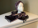 Chic and elegant hat and scarf set- luxurious gilded plum and silver velvet scarf and hat set.