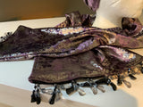 Chic and elegant hat and scarf set- luxurious gilded plum and silver velvet scarf and hat set.