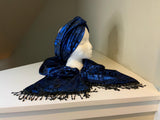 Chic and elegant headband and scarf set- luxurious gilded blue and black velvet scarf and headband set.