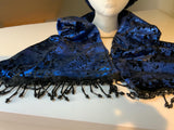 Chic and elegant headband and scarf set- luxurious gilded blue and black velvet scarf and headband set.