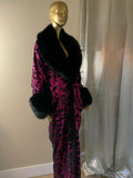 Art deco style -Velvet sequin robe-faux fur trim, 1920s glamour-Beautiful black velvet and pink  sequin-velvet-Wedding-Burlesque-Luxury.