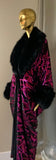 Art deco style -Velvet sequin robe-faux fur trim, 1920s glamour-Beautiful black velvet and pink  sequin-velvet-Wedding-Burlesque-Luxury.