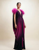 Grecian Goddess Silky Jersey Ombre Glitter Gown,ostrich feather trim,Bridal,burlesque,drag,gift,custom handmade evening gown,red carpet gown