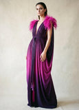 Grecian Goddess Silky Jersey Ombre Glitter Gown,ostrich feather trim,Bridal,burlesque,drag,gift,custom handmade evening gown,red carpet gown