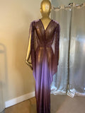 Grecian Goddess Sheer Ombre Glitter Gown,beaded shoulder applique ,Bridal,burlesque,drag,gift,custom handmade evening gown,red carpet gown