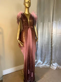 Grecian Goddess Sheer  Ombre Glitter Gown,ostrich feather trim,Bridal,burlesque,drag,gift,custom handmade evening gown,red carpet gown