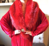 Red Velvet robe-faux fur collar-old Hollywood-1920s style-red velvet cocoon robe -Boudoir-Burlesque-Gift-Bridal-wedding robe
