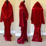 Red Velvet robe-faux fur collar-old Hollywood-1920s style-red velvet cocoon robe -Boudoir-Burlesque-Gift-Bridal-wedding robe