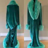 Mint Velvet 1920’s-Old Hollywood style-mint green velvet- Full length robe and turban set-faux fur trim-glamour robe-gift-handmade robe