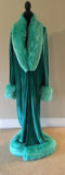 Mint Velvet 1920’s-Old Hollywood style-mint green velvet- Full length robe and turban set-faux fur trim-glamour robe-gift-handmade robe