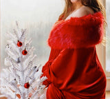 Red Velvet robe-faux fur collar-old Hollywood-1920s style-red velvet cocoon robe -Boudoir-Burlesque-Gift-Bridal-wedding robe