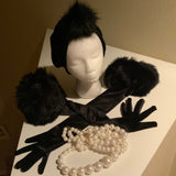 Chic velvet glove and turban set- velvet -evening -gloves-faux fur trim