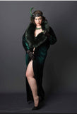 Hunter green, Velvet robe, luscious,faux fur collar, old Hollywood,1920s style. Boudoir,Burlesque,Gift,Bridal