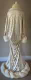 Velvet 1920’s-Old Hollywood style-embossed cream velvet robe and turban set- Full length robe with faux fur trim-Wedding-burlesque-gift for